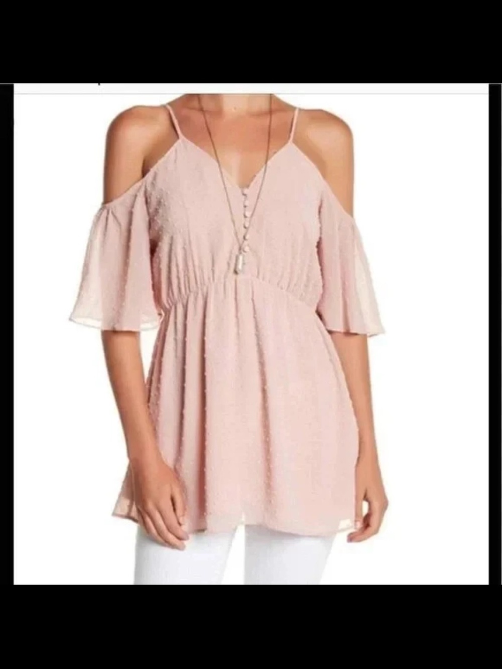 DR2 Cold Shoulder Swiss Dot Blouse, Blush, Sz M.